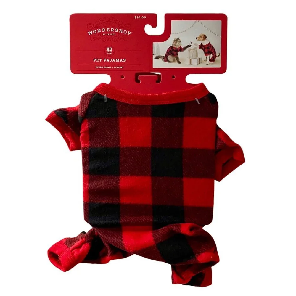 Wondershop Pet Pajamas Buffalo Check Black Red Dog Cat XS NEW NWT
